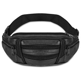 Waist Belt Bag Real Leather Waist Pack Pouch 7 Zippered Pockets Adjustable Strap Men Women for Traveling Hiking Cycling Workout Daily Use