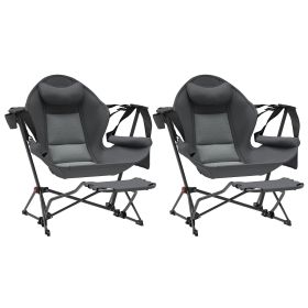 Hammock Camping Chair Set of 2, Adjustable Back Folding Swinging Hammock Chair with Cup Holder, Padded Seat, Dark Gray