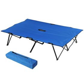 2 Person Folding Camping Cot for Adults, 50" Extra Wide Portable Sleeping Cot with Carry Bag, Elevated Camping Bed, Beach Hiking, Blue