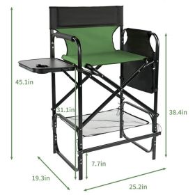 31" Tall Directors Chair with Footrest, 4Portable Bar Height Folding Camping Chair with Built-in Cup Holder, Side Table, Storage Pocket, Olive