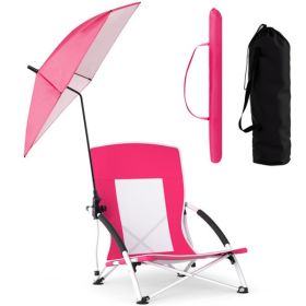 2 Pack Pink Umbrella Chair for Adults with Adjustable Parasol, Portable Backpack Beach Chair