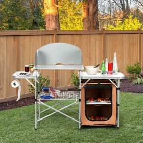 Outdoor BBQ Portable Grilling Table with Windscreen Bag (Color: Brown, Select: with 1 Bag)